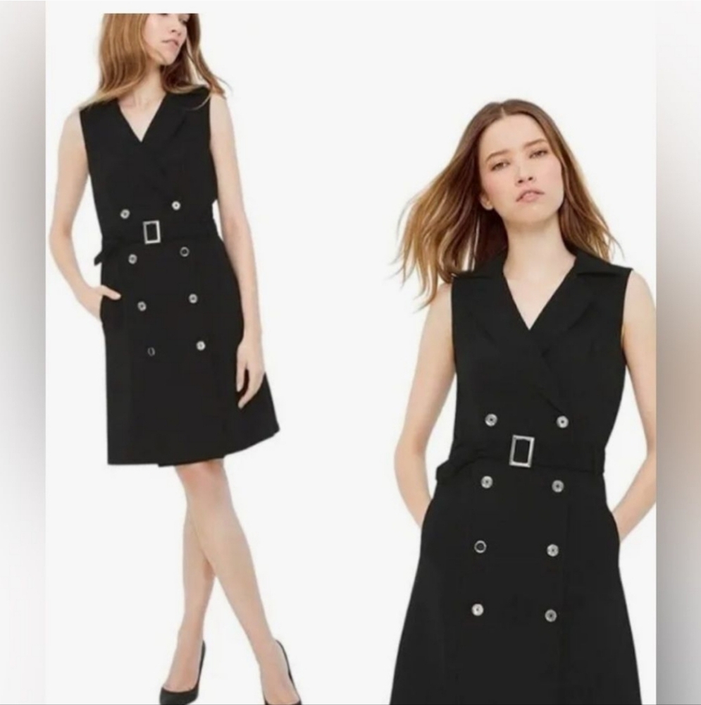 White House Black Market Black Sleeveless Trench Iconic Dress